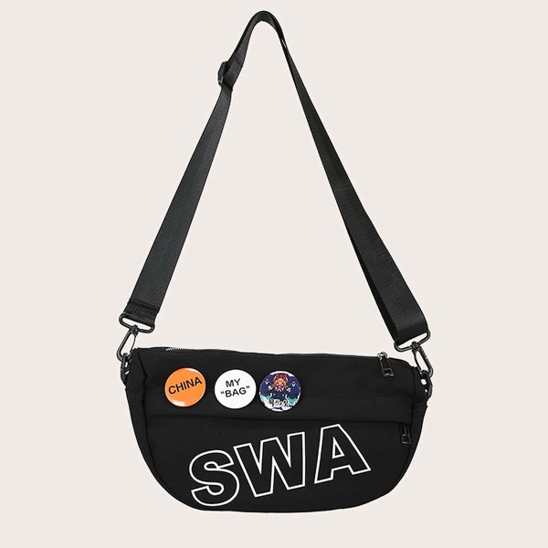 

Letter Graphic Crossbody Bag, Black