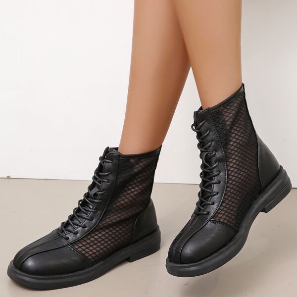 

Mesh Panel Combat Boots, Black