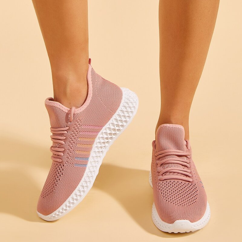 

Striped Pattern Lace Up Front Sneakers, Pink