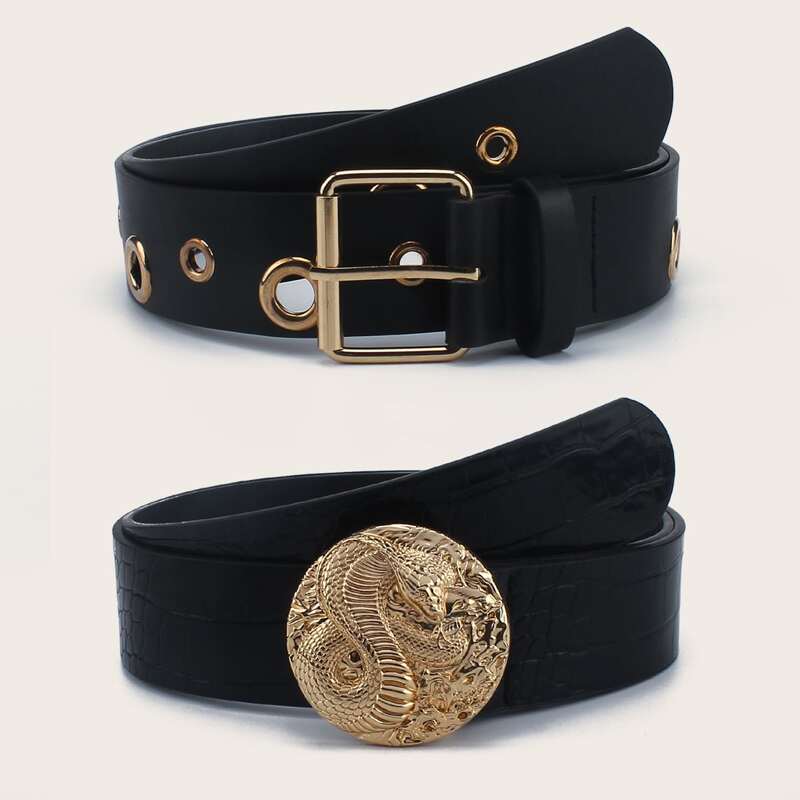 

2pcs Metal Buckle Belt, Black