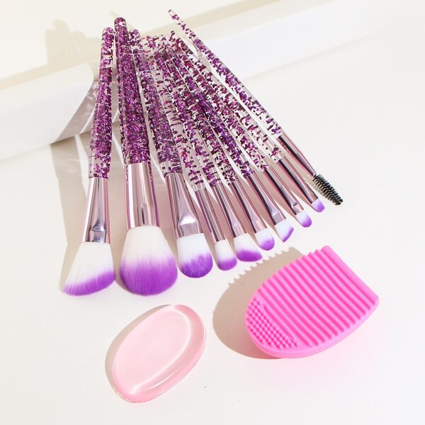 

10pcs Makeup Brush Set & 1pc Makeup Puff & 1pc Cleaning Tool, Multicolor