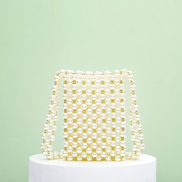 

Faux Pearl Beaded Crossbody Bag, White