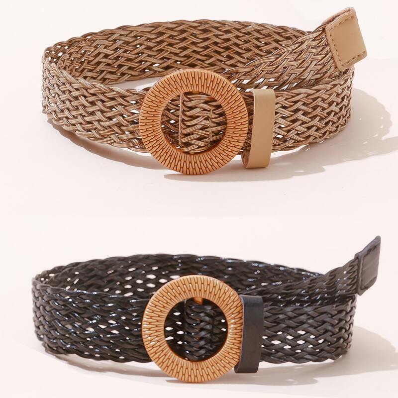 

2pcs Ring Buckle Woven Belt, Multicolor