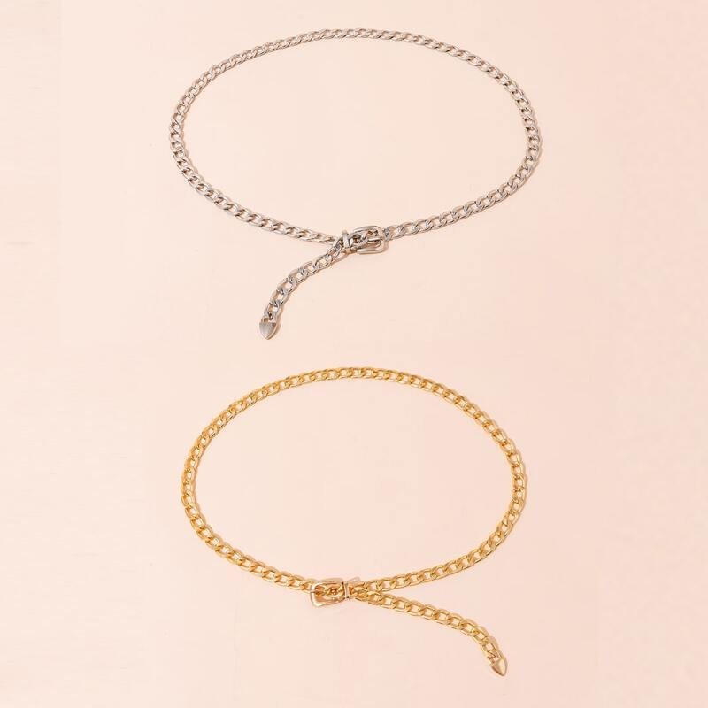 

2pcs Solid Chain Belt, Multicolor