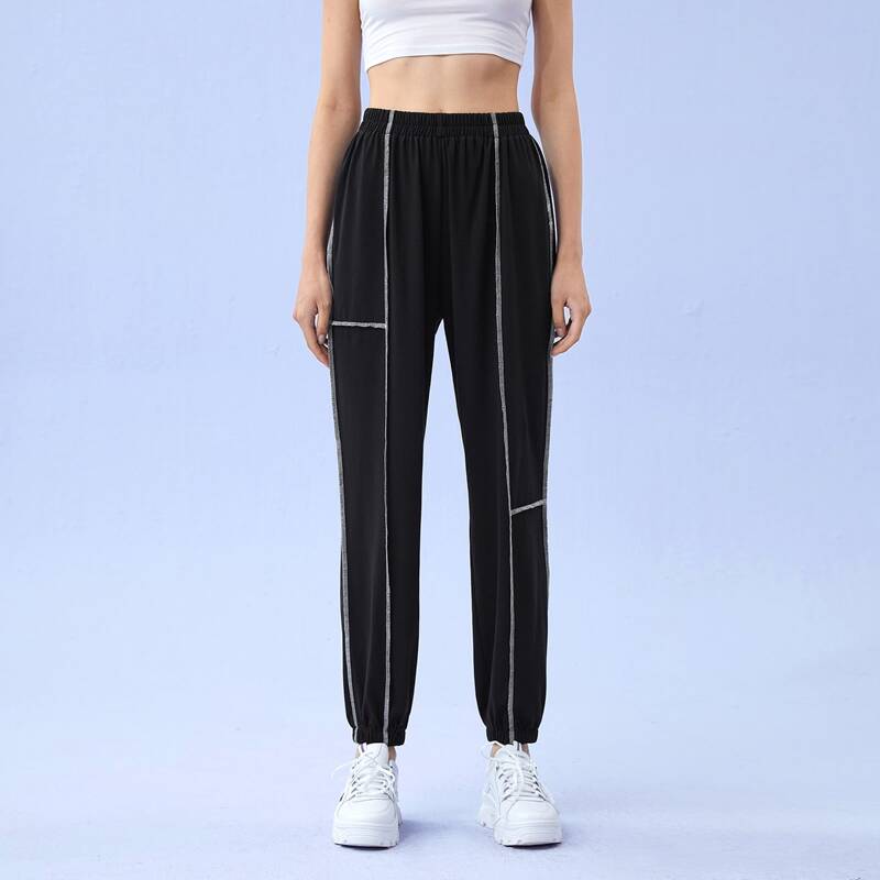 

Stitching Trim Elastic Waist Sweatpants, Black