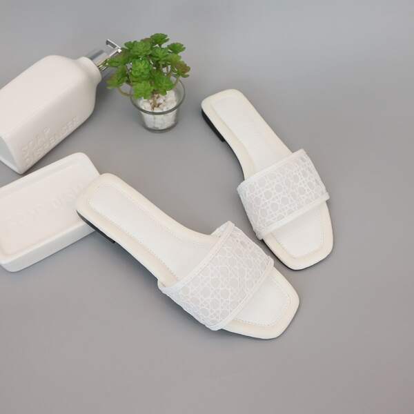 

Sheer Mesh Slide Sandals, White