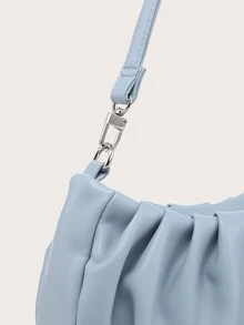 Bolso de hombro único para mujer, bolso baguette, PU arrugado, decoración versátil con cadena frontal, simple y adecuado para ir al trabajo, usado para salidas de compras. - Azul - Ver 3