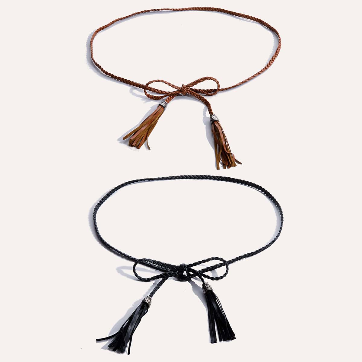 

2pcs Fringe Rope Belt, Multicolor