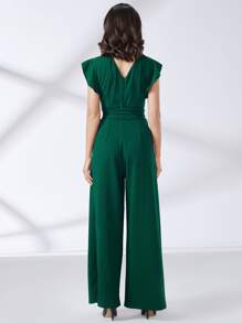 MIUSOL Jumpsuit de pierna ancha ribete con fruncido con cinturón - Verde Oscuro - Ver 2