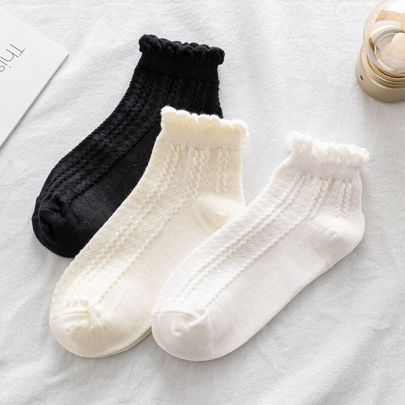 

3pairs Frill Ankle Socks, Multicolor