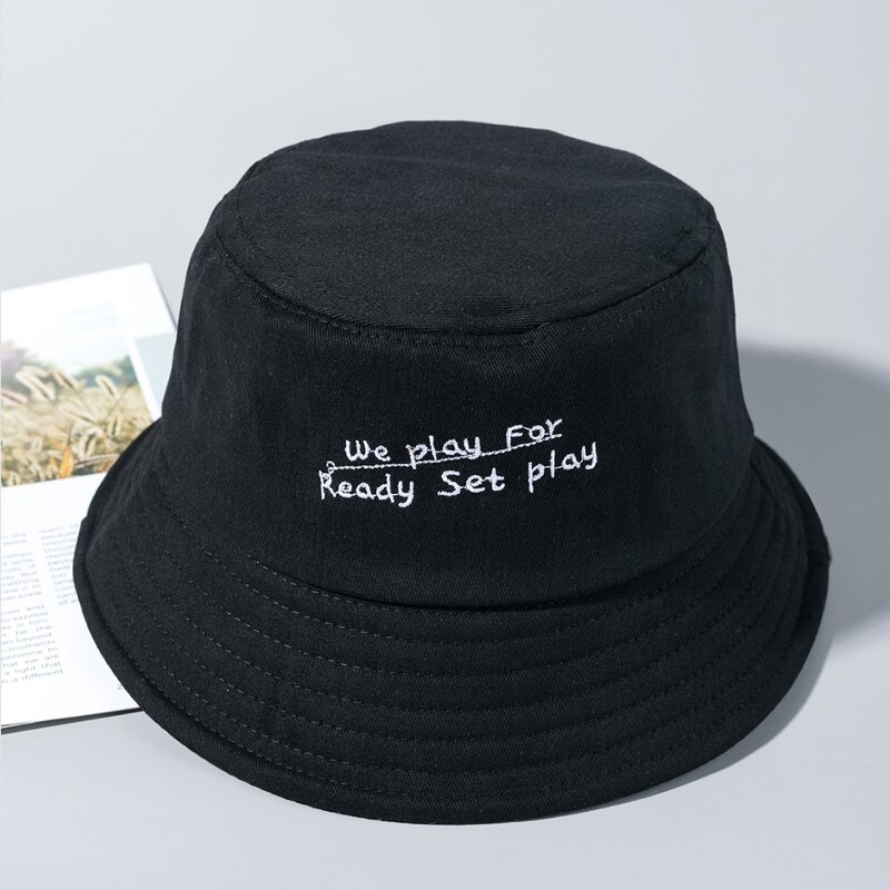 

Slogan Graphic Embroidery Bucket Hat, Black
