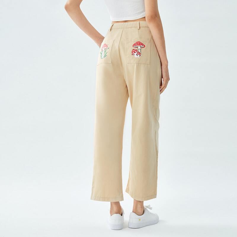 

Mushroom Graphic Pocket Straight Pants, Khaki