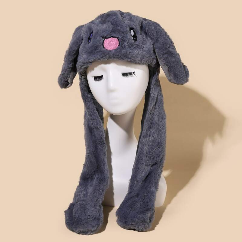 

Cartoon Graphic Ear Decor Fluffy Hat, Grey