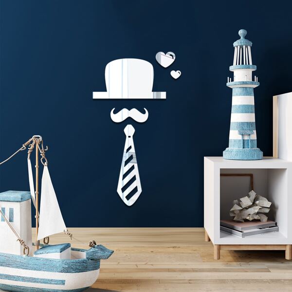 

1set Kids Necktie Design Mirror Surface Wall Sticker, Silver