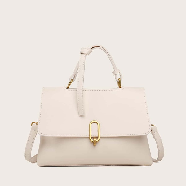 

Knot Decor Flap Satchel Bag, Beige