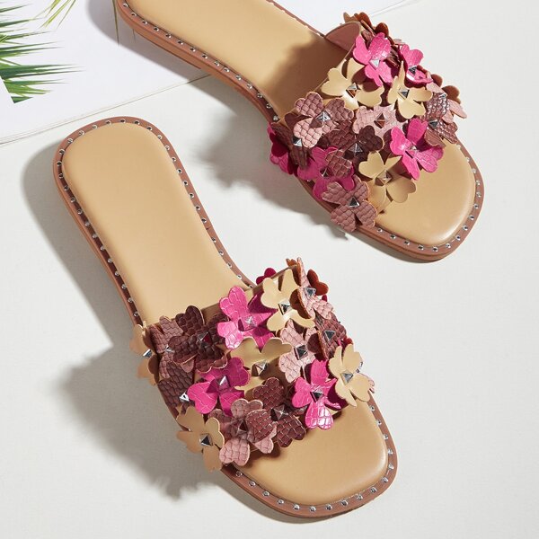 

Flower Decor Slide Sandals, Multicolor