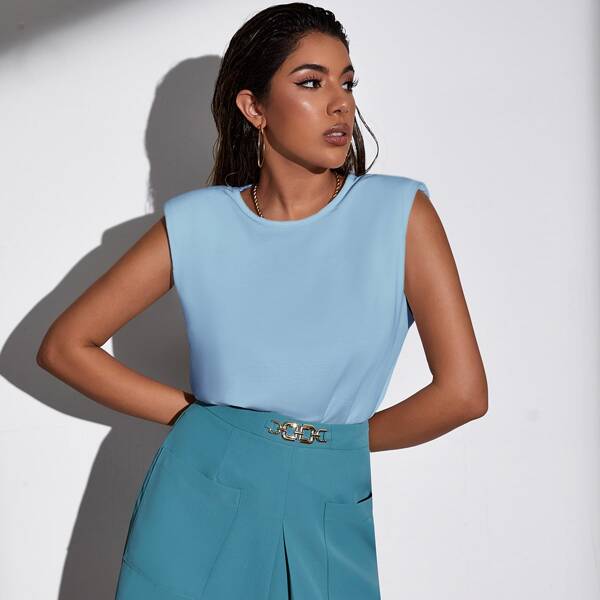 

Padded Shoulder Solid Tank Top, Dusty blue