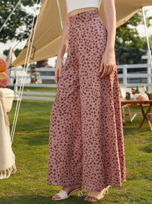 SHEIN LUNE Speckled Print High-Rise Wide Leg Trousers - Dusty Pink - View 1