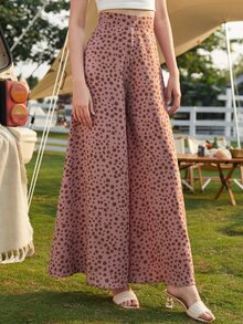 SHEIN LUNE Speckled Print High-Rise Wide Leg Trousers - Dusty Pink - View 2