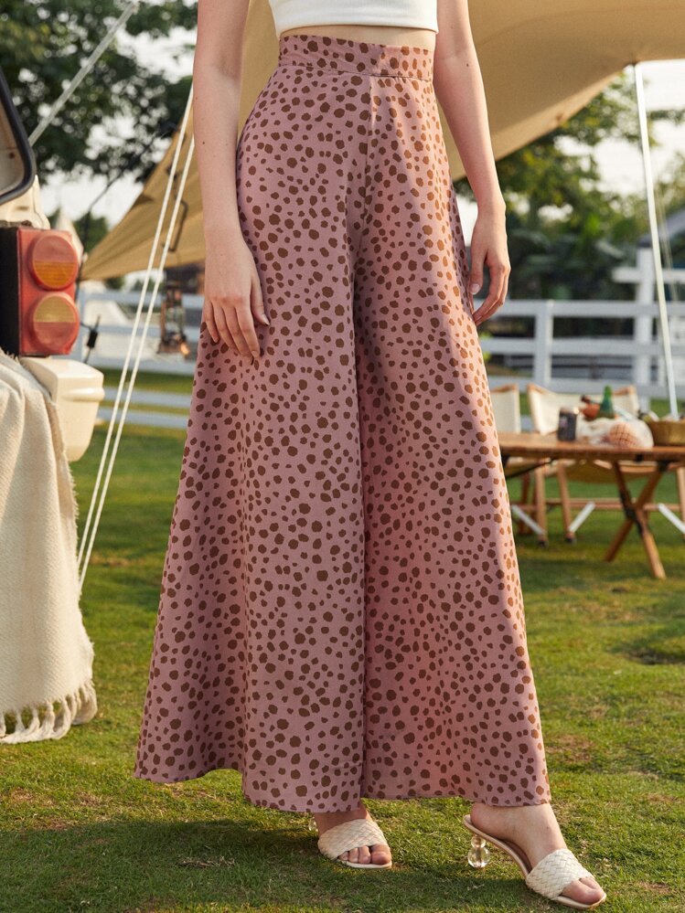 SHEIN LUNE Speckled Print High-Rise Wide Leg Pants - Dusty Pink - View 2