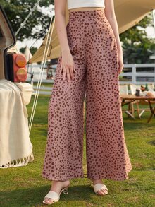 SHEIN LUNE Speckled Print High-Rise Wide Leg Trousers - Dusty Pink - View 3