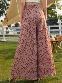 SHEIN LUNE Speckled Print High-Rise Wide Leg Trousers - Dusty Pink - View 4