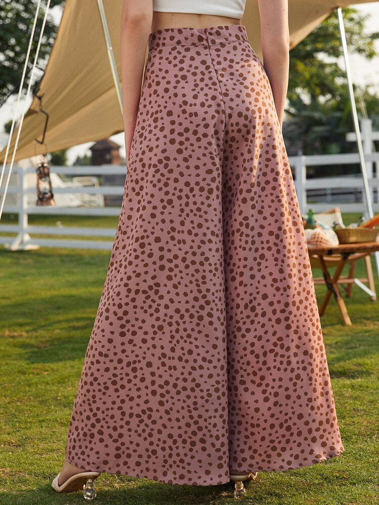 SHEIN LUNE Speckled Print High-Rise Wide Leg Pants - Dusty Pink - View 4