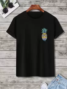 Manfinity Men Pineapple Print Round Neck Tee - Black - View 1