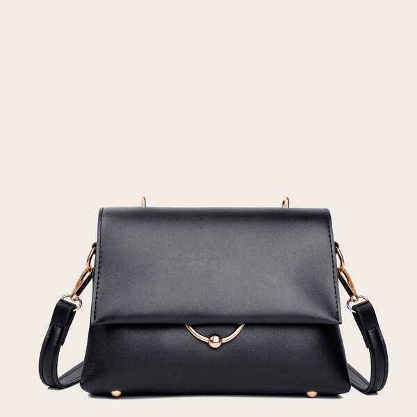 

Metal Detail Flap Crossbody Bag, Black