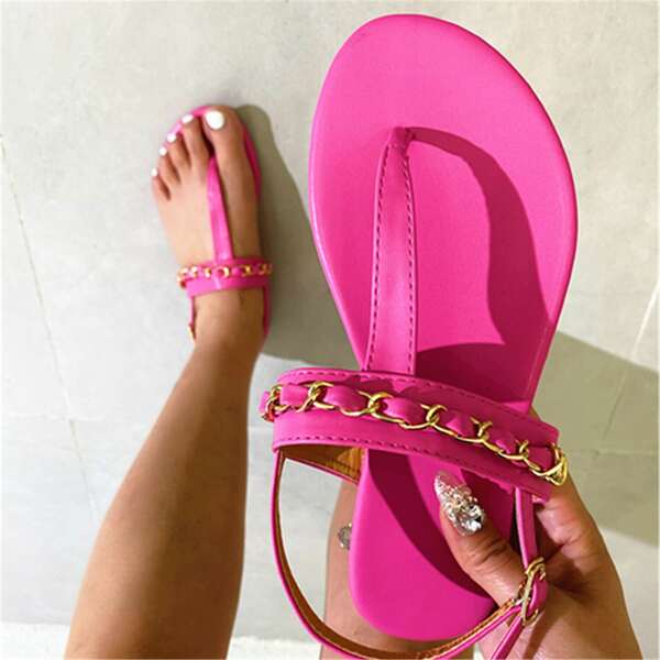 

Chain Decor Thong Sandals, Hot pink