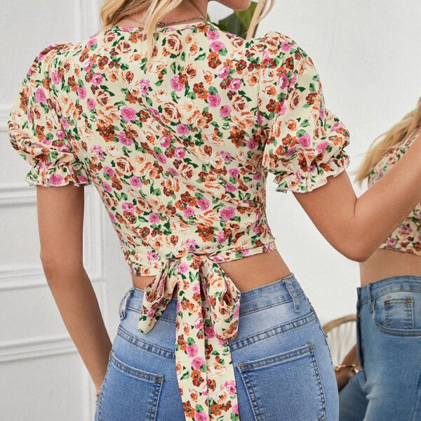 

Floral Puff Sleeve Top, Multicolor