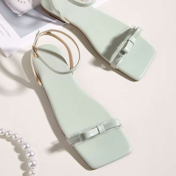 

Bow Decor Ankle Strap Flat Sandals, Mint green