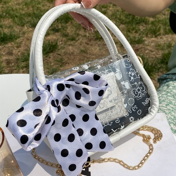 

Bow Decor Clear Satchel Bag With Inner Pouch, White clear
