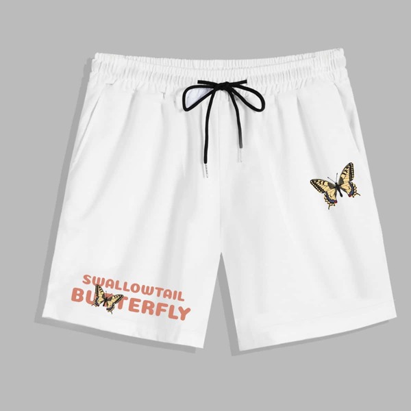 

Guys Letter Butterfly Graphic Drawstring Shorts, White