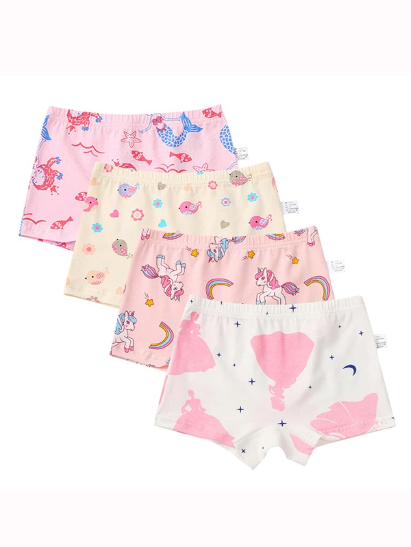 SHEIN Tween Girl 4pack Cartoon Graphic Shorties