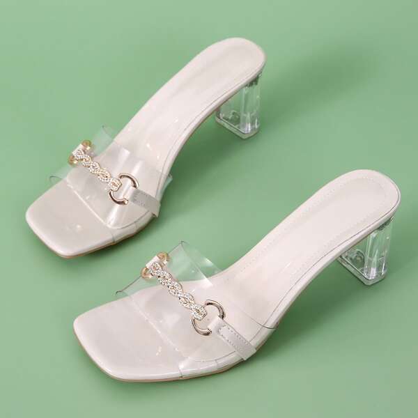 

Chain Decor Sandal Mules, Beige