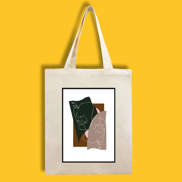 

Minimalist Figure Graphic Color Block Shopper Bag, Beige