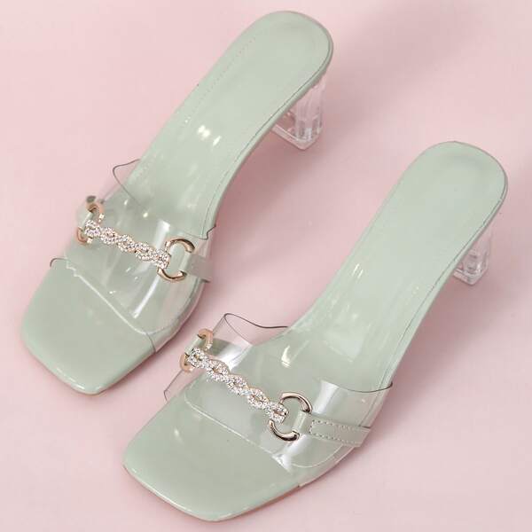 

Chain Decor Sandal Mules, Green