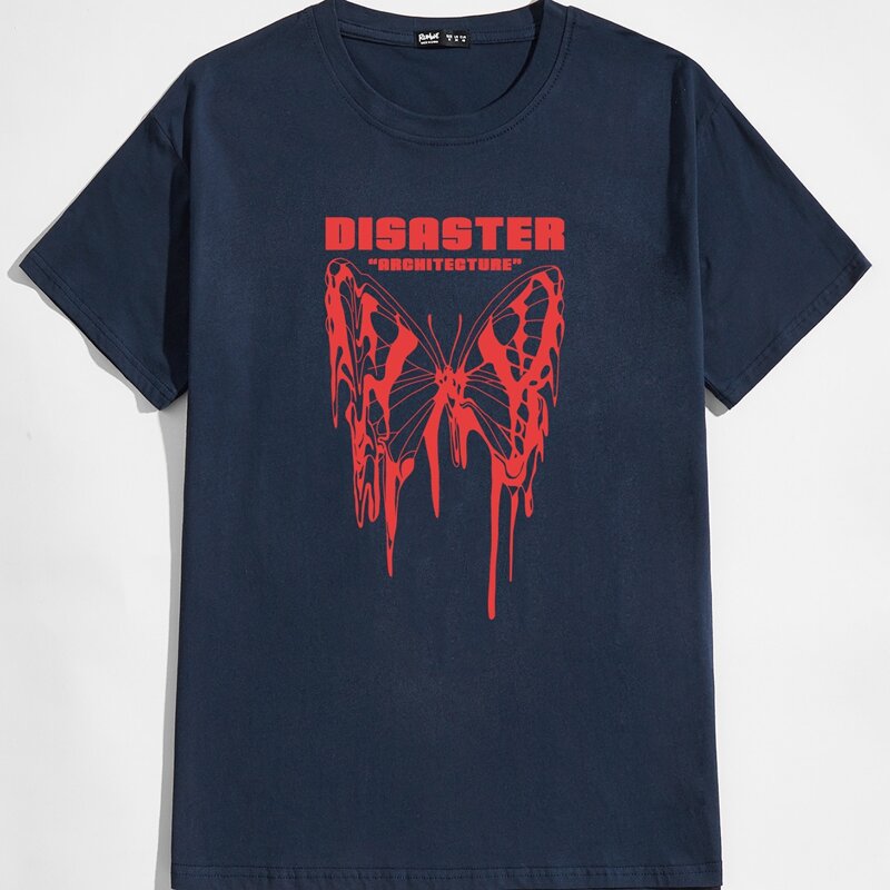 

Guys Letter Butterfly Graphic Tee, Navy blue