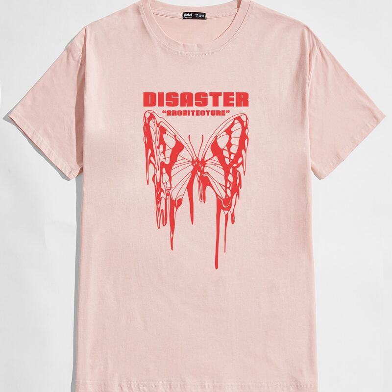 

Guys Letter Butterfly Graphic Tee, Baby pink