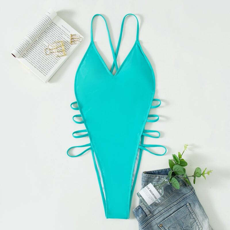 

Ladder Cut Out One Piece Swimsuit, Mint blue
