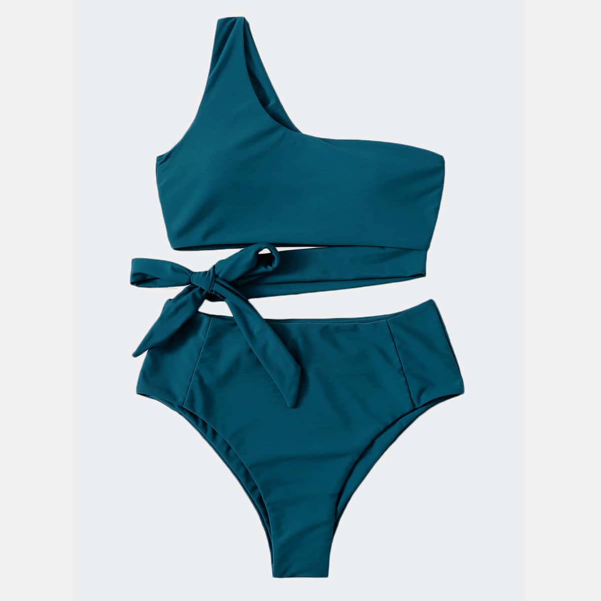 

Cut Out One Shoulder Bikini Swimsuit, Teal blue