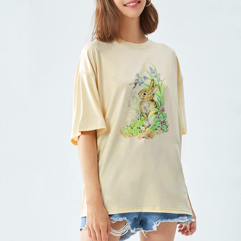 

Rabbit & Floral Graphic Tee, Beige
