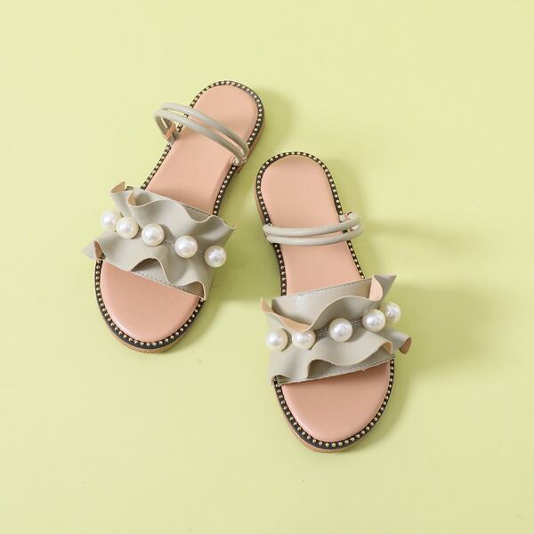 

Faux Pearl Decor Ruffle Trim Strappy Sandals, Green