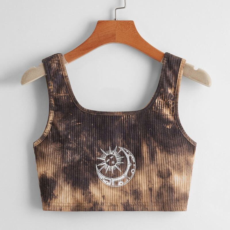 

Sun & Moon Graphic Tie Dye Tank Top, Multicolor