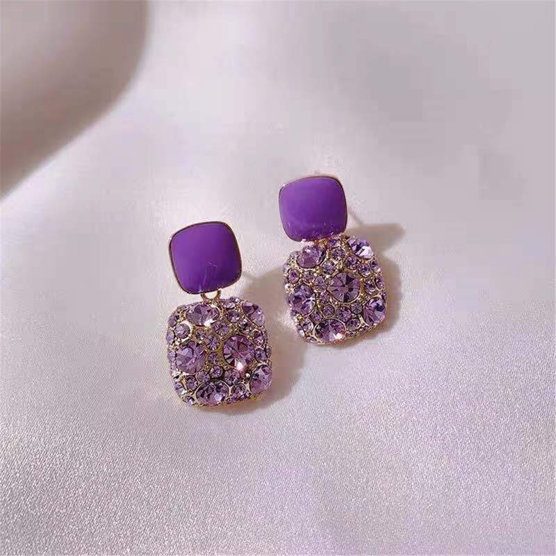 

Rhinestone Charm Earrings, Purple