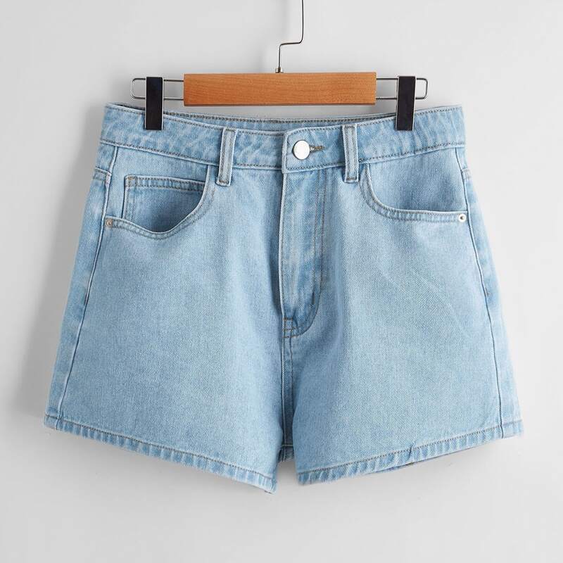 

Floral Embroidery Denim Shorts, Light wash