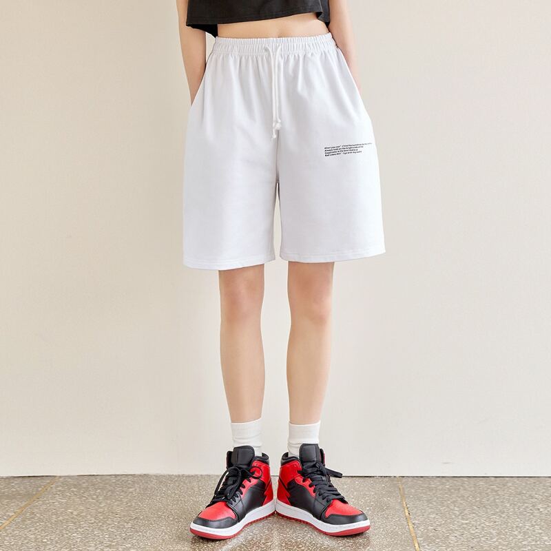 

Slogan Graphic Slant Pocket Track Shorts, White
