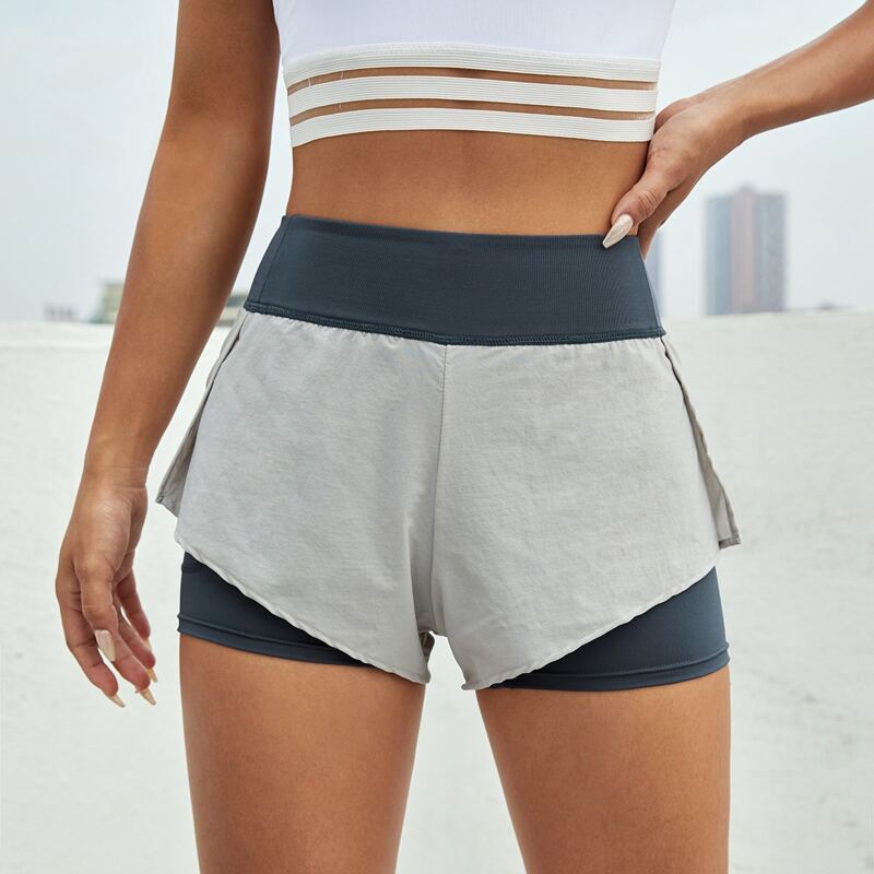 

Wide Band Waist 2 In 1 Sports Shorts, Multicolor
