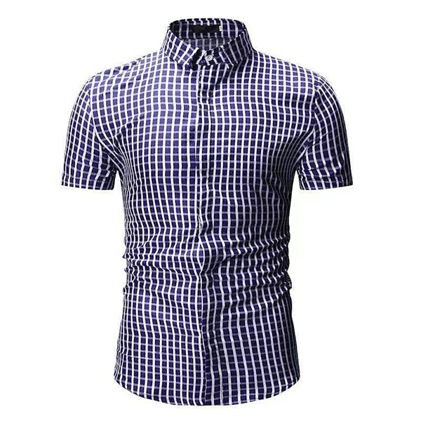 

Men Plaid Button Up Shirt, Blue and white